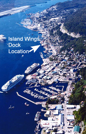 The Island Wings dock and office is the closest air taxi to the cruise ships.  The float plane is operated from our dock.